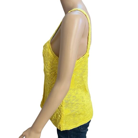 LC Lauren Conrad Pointelle Knit Tank Top Large Yellow Preppy Classic Casual - Picture 2 of 9